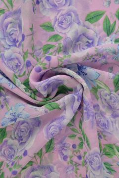 Chiffon - Purple Roses on Pink