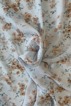 Chiffon - Old Salmon Romantic Flowers on Off White