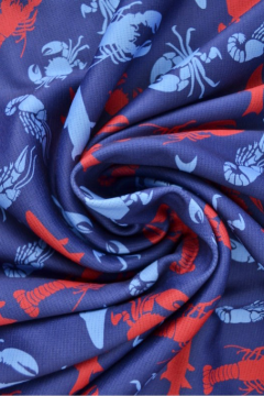 Sweatshirtstoff - Red/Blue Seafood on Dark Blue