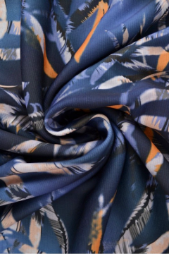 Sweatshirtstoff- Printed Palm Leaves on Dark Blue