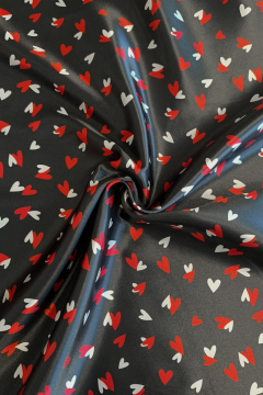 Satin - Red/White Tiny Hearts on Black 