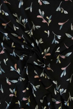 Viskose Jersey - Multicolor Feather Flowers on Black