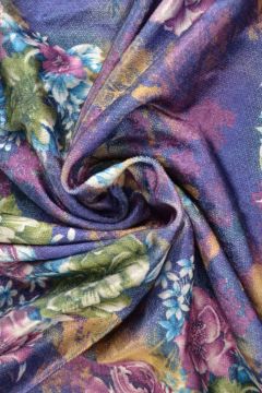 Velvet Stretch - Purple/Green Roses on Purple and Gold