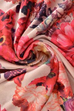 Velvet Stretch - Pink/Red Roses on Light Pink