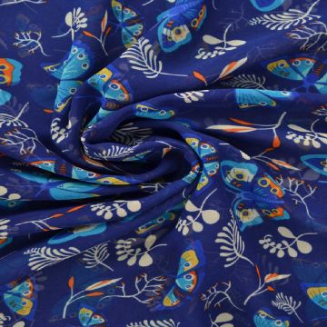 Chiffon - Blue Butterflies on Royal Blue